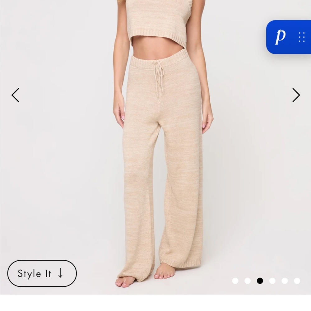 L*Space Tan Knit Wide-Leg Pants